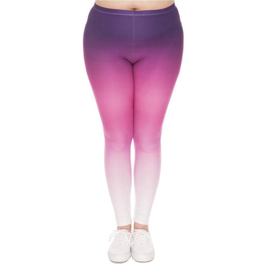 Gradient Color Printed High Waist Leggings (Plus Size)