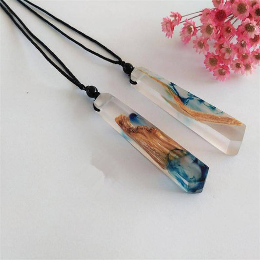 Pendant Necklaces - Vintage Handmade Ocean Resin Wooden Pendant Necklace
