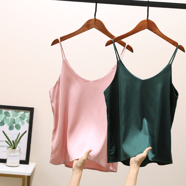 Sexy Sleeveless Silk Crop Tops