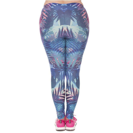 Tropical Leaves Blue High Waist Leggings