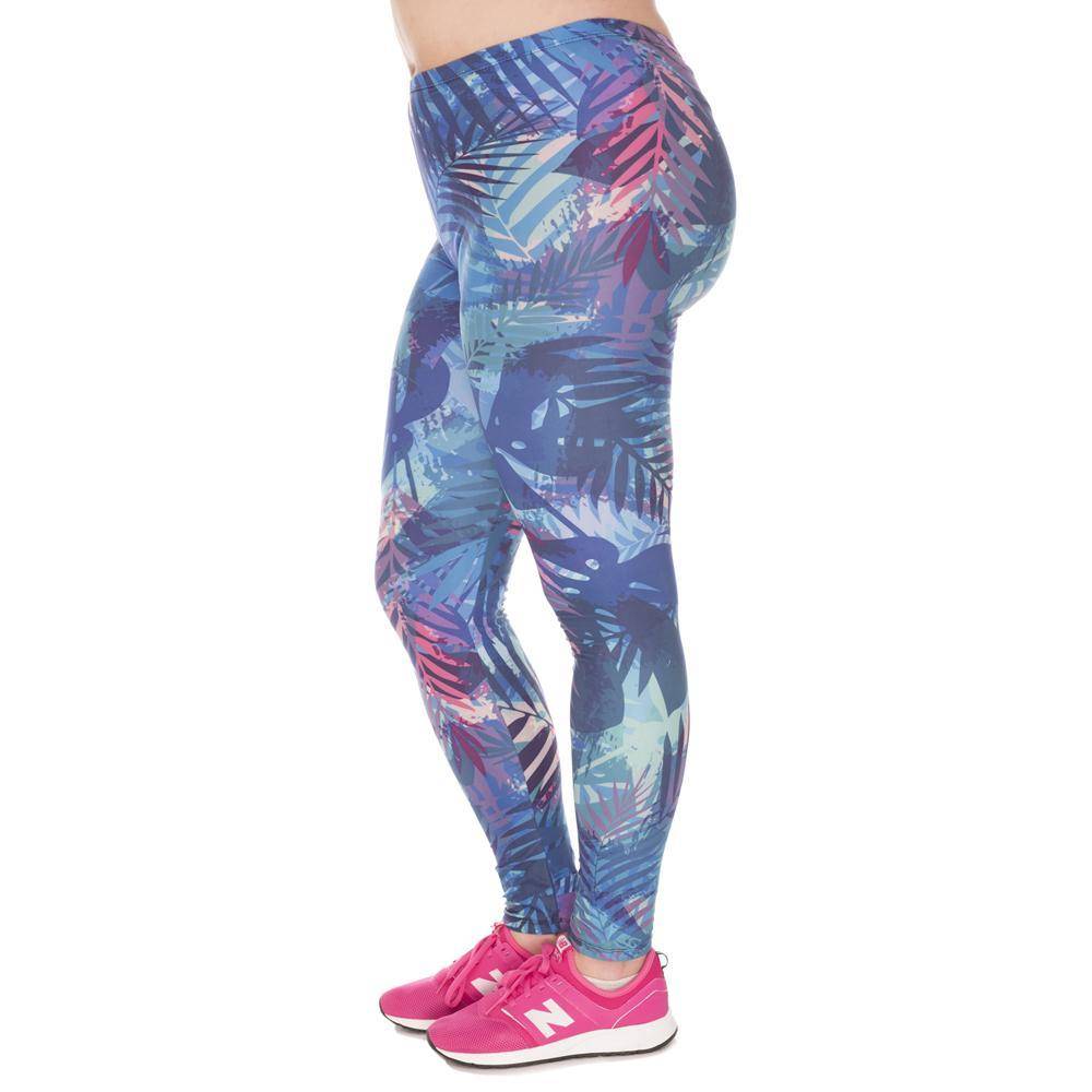 Tropical Leaves Blue High Waist Leggings