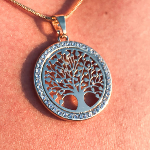 Image of Tree of Life Crystal Round Pendant Necklace