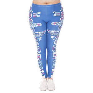 Blue Totem Printed High Waist Leggings (Plus Size)