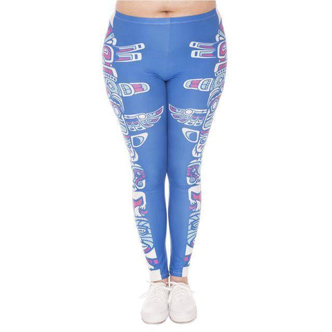 Image of Blue Totem Printed High Waist Leggings (Plus Size)