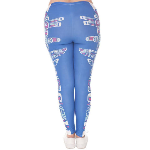 Image of Blue Totem Printed High Waist Leggings (Plus Size)