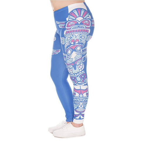 Image of Blue Totem Printed High Waist Leggings (Plus Size)