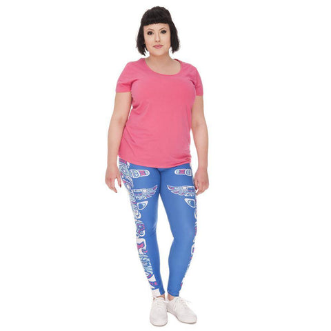 Image of Blue Totem Printed High Waist Leggings (Plus Size)