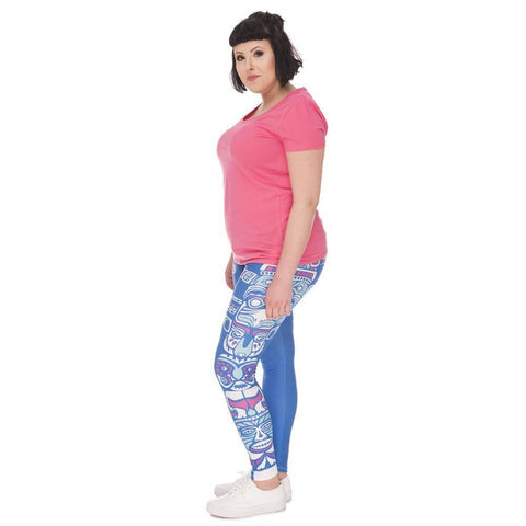 Image of Blue Totem Printed High Waist Leggings (Plus Size)