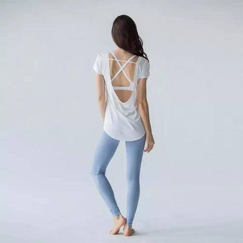 Image of Breathable Backless Short Sleeve Yoga Top