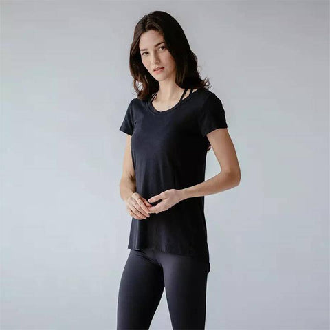 Image of Breathable Backless Short Sleeve Yoga Top