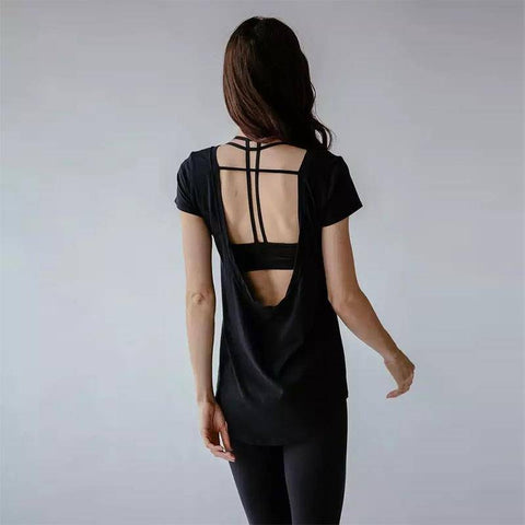 Image of Breathable Backless Short Sleeve Yoga Top