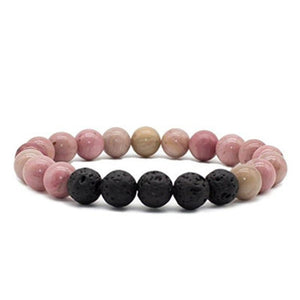 Charm Bracelets - Natural Lava Stone (Black And Rose)