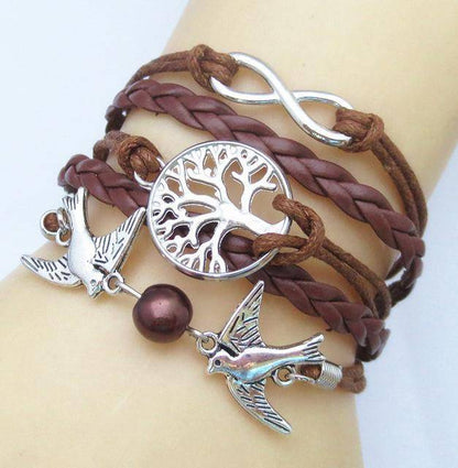 Charm Bracelets - Unique Silver Plated DIY Infinity Birds And Tree Of Life Bracelet (many Color Choices)