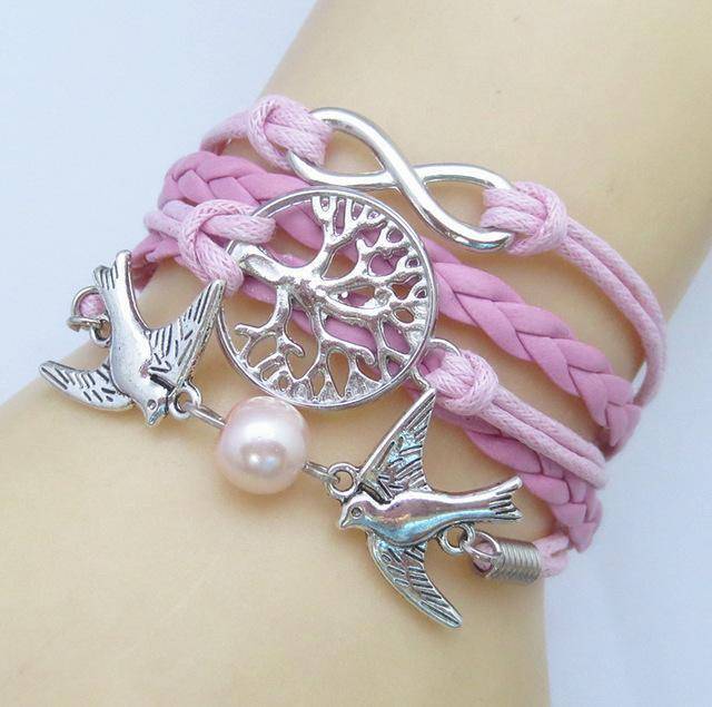 Charm Bracelets - Unique Silver Plated DIY Infinity Birds And Tree Of Life Bracelet (many Color Choices)