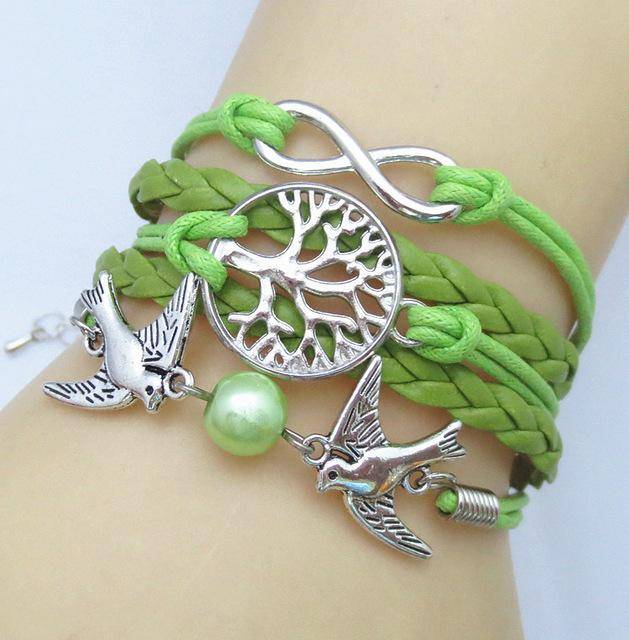 Charm Bracelets - Unique Silver Plated DIY Infinity Birds And Tree Of Life Bracelet (many Color Choices)