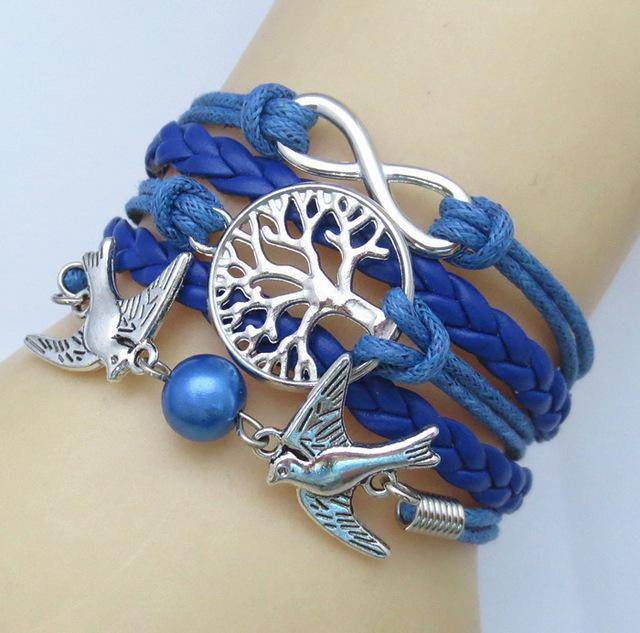 Charm Bracelets - Unique Silver Plated DIY Infinity Birds And Tree Of Life Bracelet (many Color Choices)