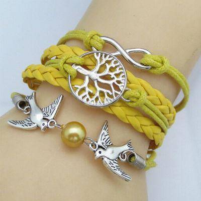 Charm Bracelets - Unique Silver Plated DIY Infinity Birds And Tree Of Life Bracelet (many Color Choices)