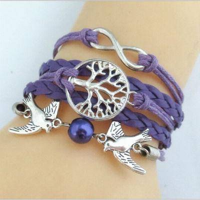 Charm Bracelets - Unique Silver Plated DIY Infinity Birds And Tree Of Life Bracelet (many Color Choices)
