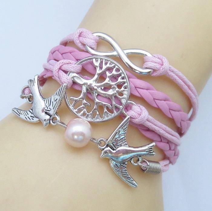 Charm Bracelets - Unique Silver Plated DIY Infinity Birds And Tree Of Life Bracelet (many Color Choices)