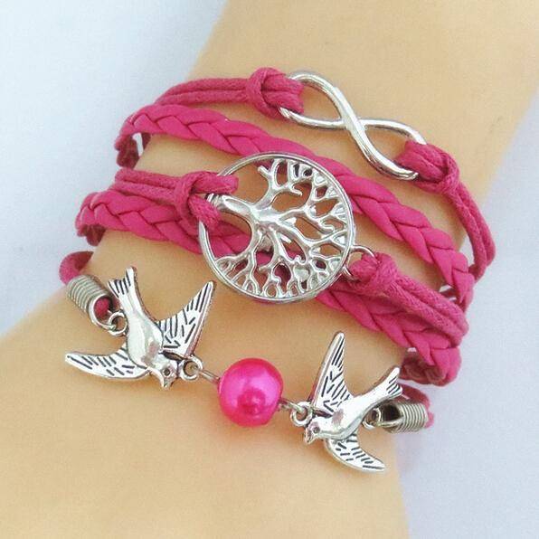 Charm Bracelets - Unique Silver Plated DIY Infinity Birds And Tree Of Life Bracelet (many Color Choices)