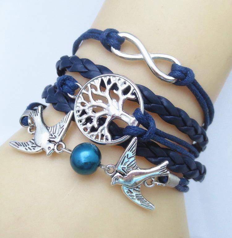 Charm Bracelets - Unique Silver Plated DIY Infinity Birds And Tree Of Life Bracelet (many Color Choices)