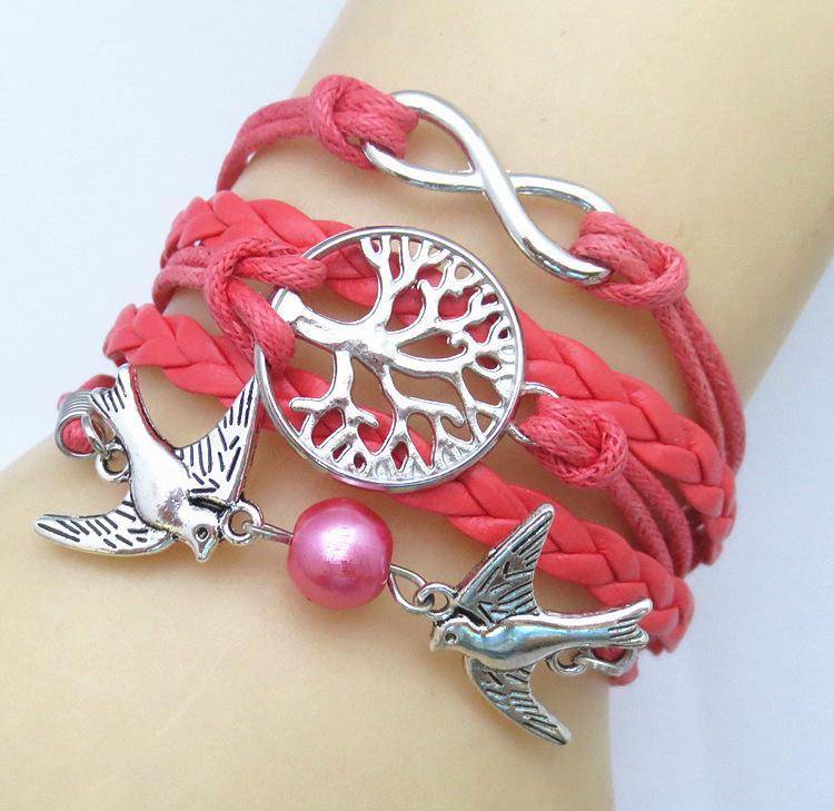 Charm Bracelets - Unique Silver Plated DIY Infinity Birds And Tree Of Life Bracelet (many Color Choices)
