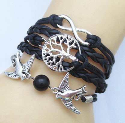 Charm Bracelets - Unique Silver Plated DIY Infinity Birds And Tree Of Life Bracelet (many Color Choices)