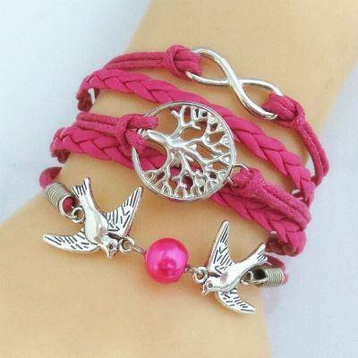Charm Bracelets - Unique Silver Plated DIY Infinity Birds And Tree Of Life Bracelet (many Color Choices)