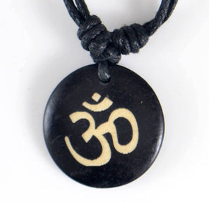 Pendant Necklaces - Authentic Hindu Yak Bone (Yoga) OM Pendant Necklace /Amulet