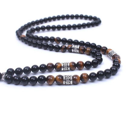 Pendant Necklaces - Handmade OM Necklace With Tiger Eye And Natural Onyx