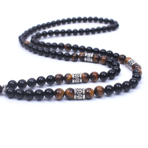 Image of Pendant Necklaces - Handmade OM Necklace With Tiger Eye And Natural Onyx