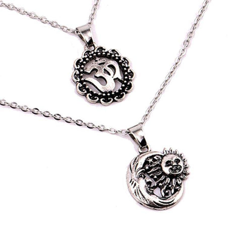 Image of Pendant Necklaces - Multi Layer Crescent  SUN Necklace