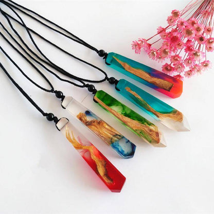Pendant Necklaces - Vintage Handmade Ocean Resin Wooden Pendant Necklace