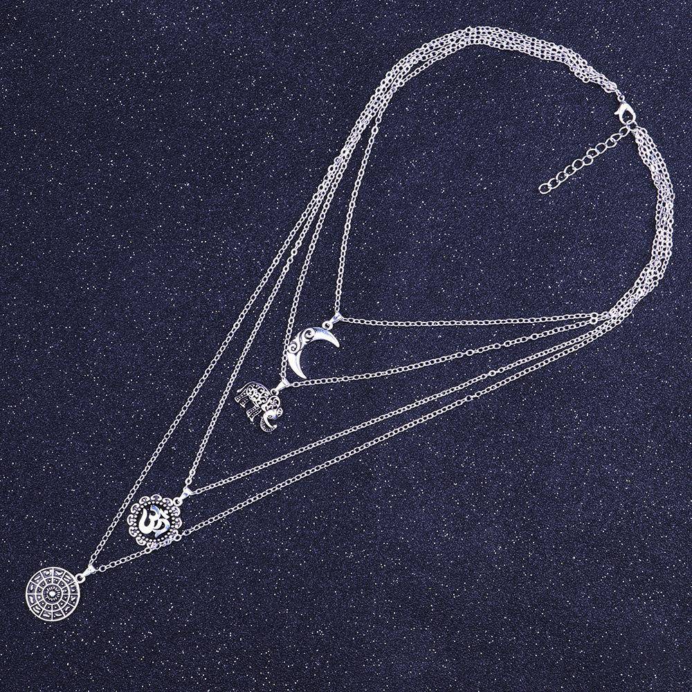 Pendant Necklaces - Vintage Moon OM  Elephant Pendant Necklace Multilayer Choker