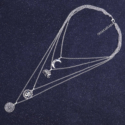 Image of Pendant Necklaces - Vintage Moon OM  Elephant Pendant Necklace Multilayer Choker