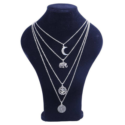 Pendant Necklaces - Vintage Moon OM  Elephant Pendant Necklace Multilayer Choker