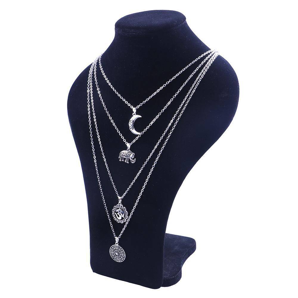 Pendant Necklaces - Vintage Moon OM  Elephant Pendant Necklace Multilayer Choker
