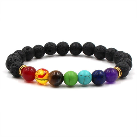 Image of Newst 7 Chakra Bracelet Men Black Lava Healing Balance Beads Reiki Buddha Prayer Natural Stone Yoga Bracelet For Women