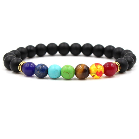 Image of Newst 7 Chakra Bracelet Men Black Lava Healing Balance Beads Reiki Buddha Prayer Natural Stone Yoga Bracelet For Women