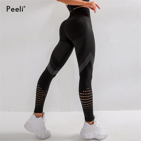 Image of Peeli High Waist Seamless Leggings Yoga Pants Push Up Fitness Tight Workout Tummy Control Gym Leggings Athletic Pants Sportswear