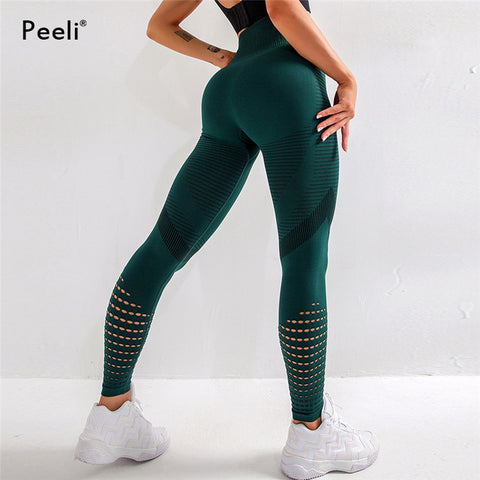 Image of Peeli High Waist Seamless Leggings Yoga Pants Push Up Fitness Tight Workout Tummy Control Gym Leggings Athletic Pants Sportswear