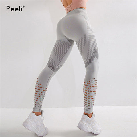 Image of Peeli High Waist Seamless Leggings Yoga Pants Push Up Fitness Tight Workout Tummy Control Gym Leggings Athletic Pants Sportswear