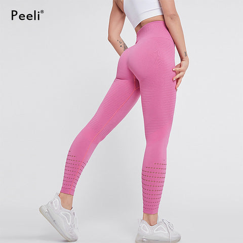 Image of Peeli High Waist Seamless Leggings Yoga Pants Push Up Fitness Tight Workout Tummy Control Gym Leggings Athletic Pants Sportswear