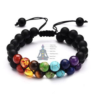 7 Chakra Adjustable 8mm Natural Stone Bracelet Double Woven Rope Chain Yoga Healing Balance Bracelet for Men Women Jewelry Gifts