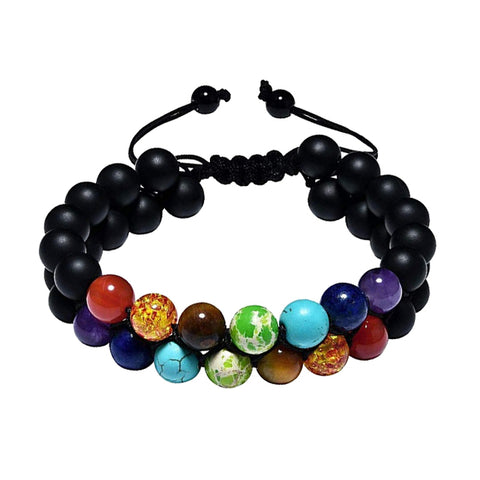 Image of 7 Chakra Adjustable 8mm Natural Stone Bracelet Double Woven Rope Chain Yoga Healing Balance Bracelet for Men Women Jewelry Gifts