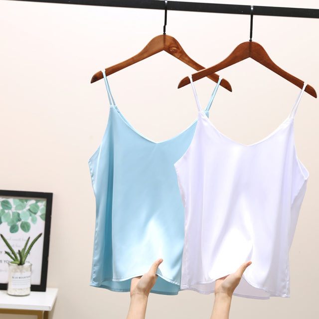 Sexy Sleeveless Silk Crop Tops