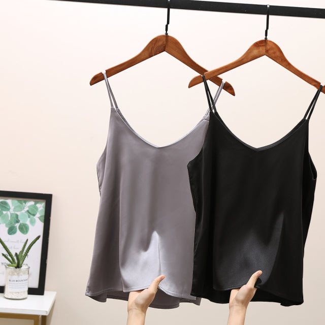 Sexy Sleeveless Silk Crop Tops