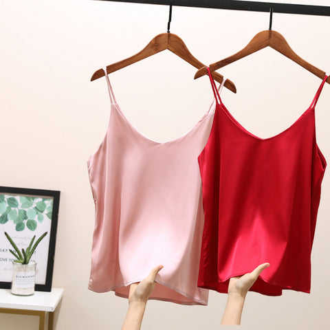 Image of Sexy Sleeveless Silk Crop Tops