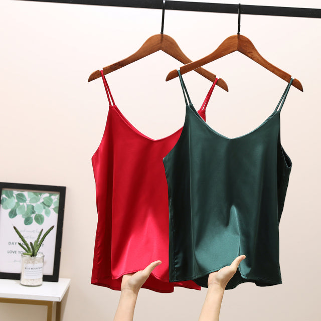 Sexy Sleeveless Silk Crop Tops