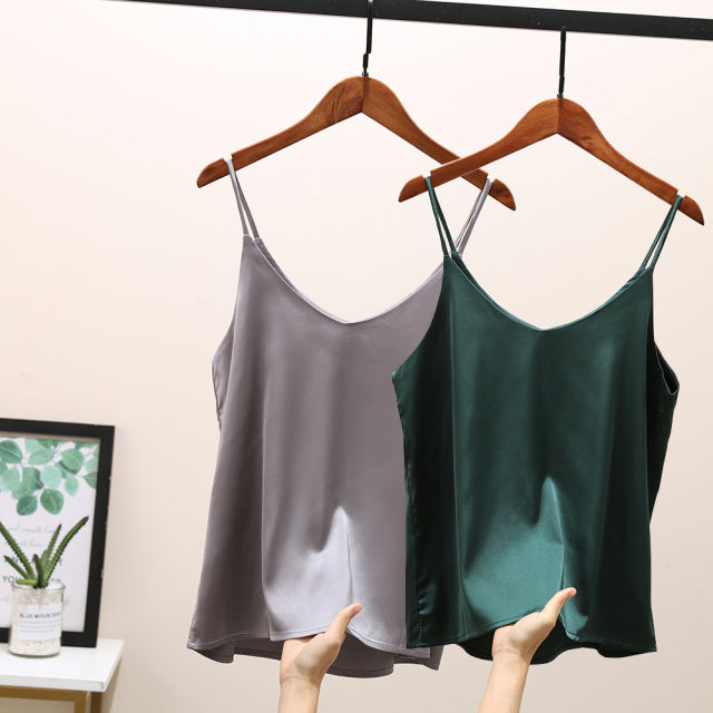 Sexy Sleeveless Silk Crop Tops